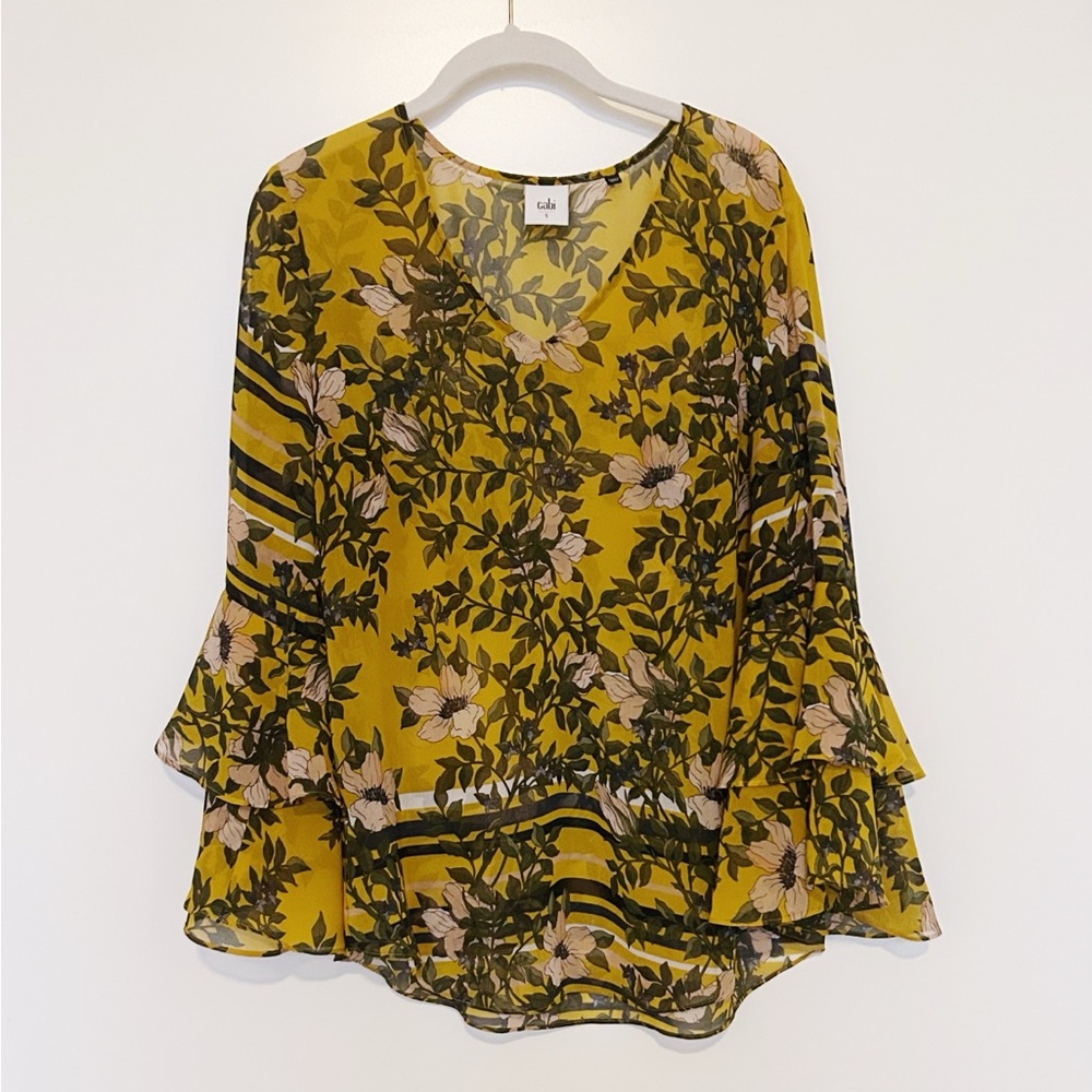 CAbi Floral Print Ruffle Sleeve Blouse